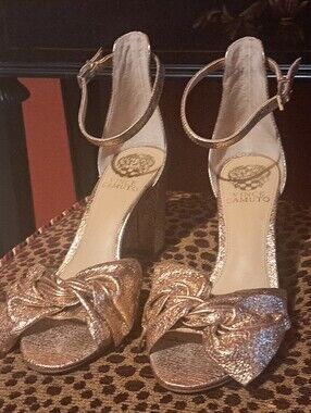 Vince Camuto Rose Gold Knotted Ankle-Strap Block Heels